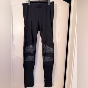 Black Leggings with Faux Leather Accents
